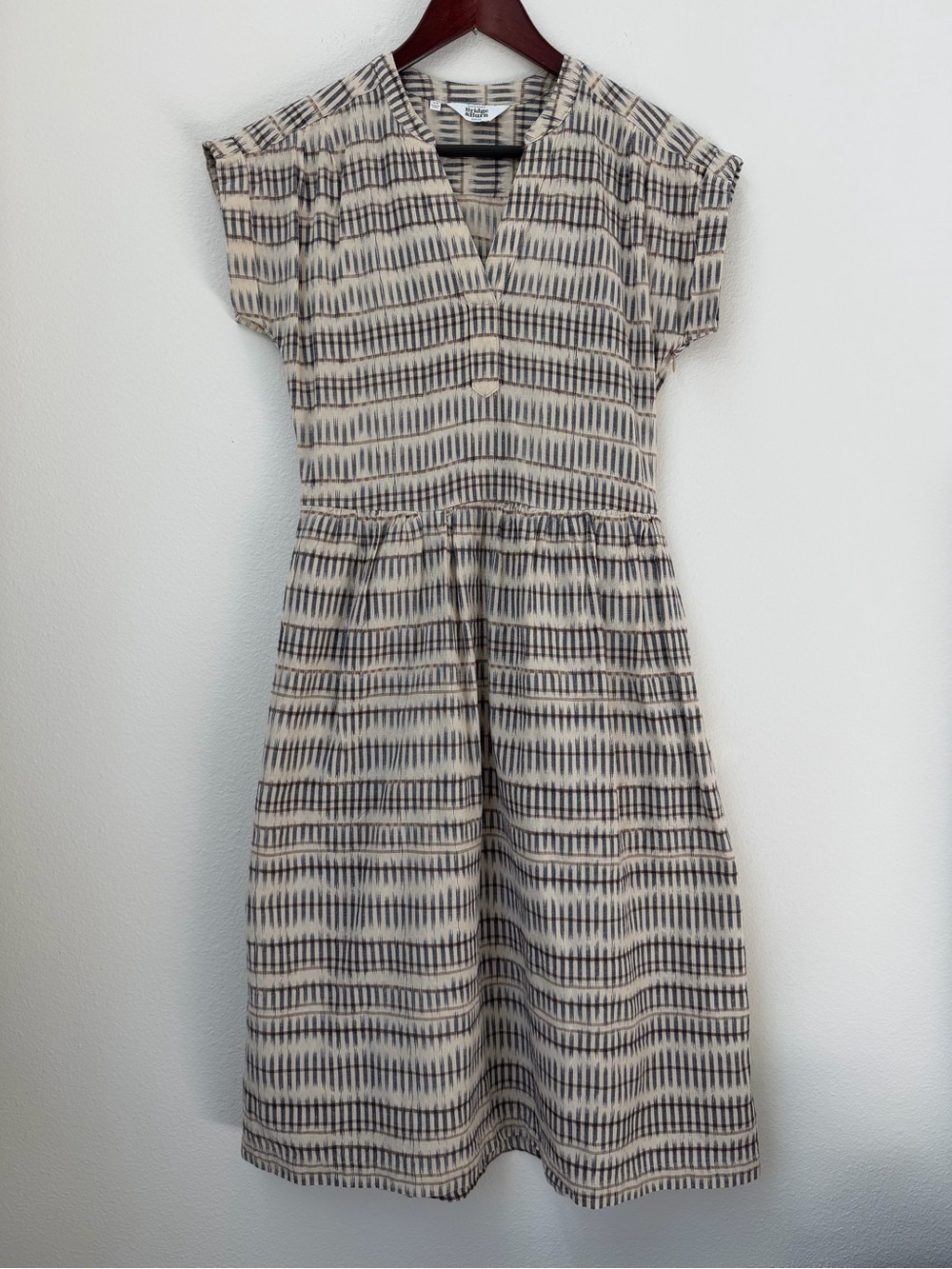 Bridge & Burn The Ira Midi Dress in Mushroom Ikat Stripe Organic Cotton Size XS - Picture 4 of 15